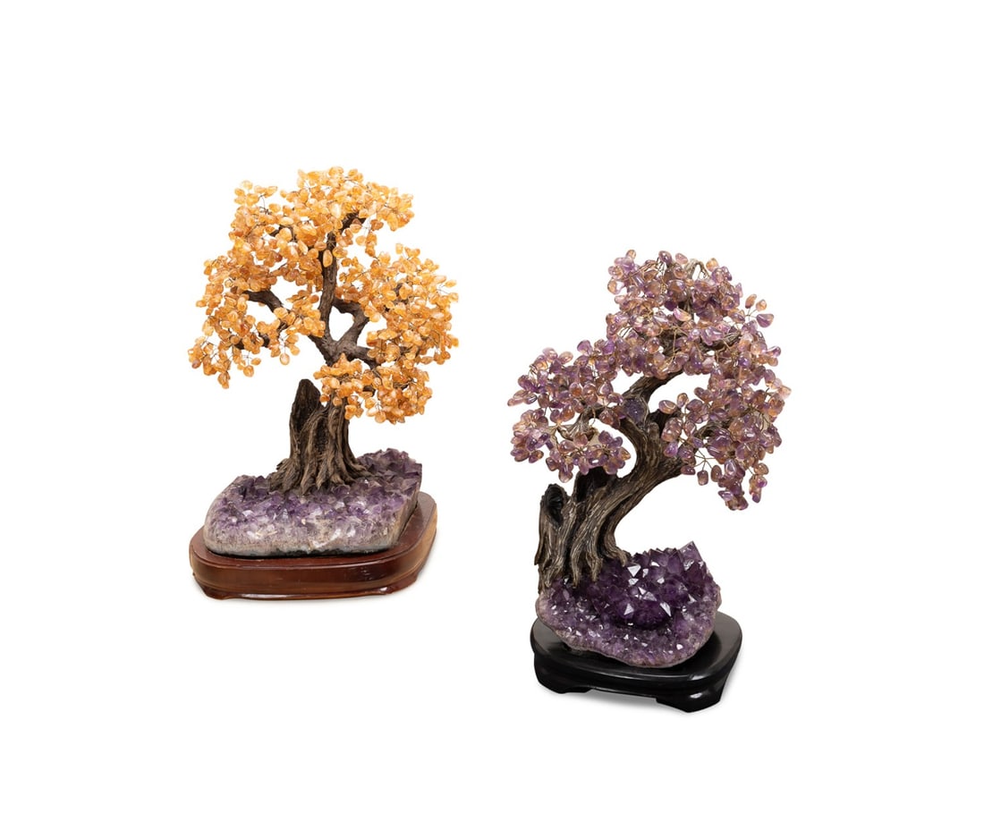 TWO GEMSTONE TREES MADE OF AMETHYST AND CITRINE (1 of 9)