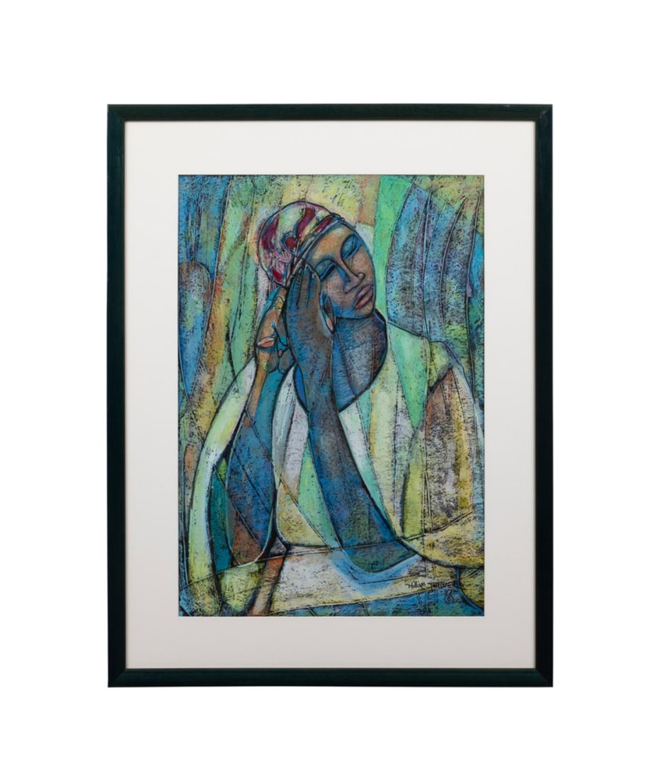 WILLIAM TOLLIVER, SEATED WOMAN, PASTEL, 1987: William Tolliver (American, 1951-2000). Untitled - Seated Woman - 1987, pastel and mixed media on paper, signed "William Tolliver" and dated to LR. Framed. Provenance: Private Collection, Orlando,