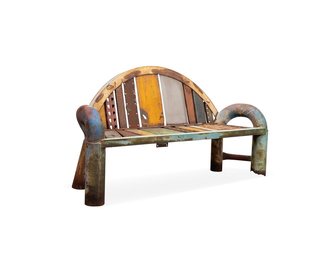 GORDON CHANDLER, PAINTED SALVAGED METAL BENCH (1 of 8)