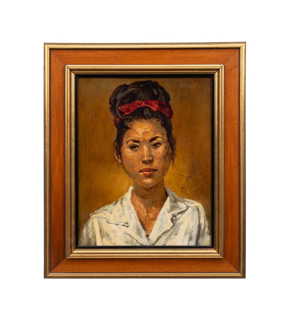 J. YARBROUGH, PORTRAIT OF A WOMAN W/ RED BOW, OIL (1 of 5)