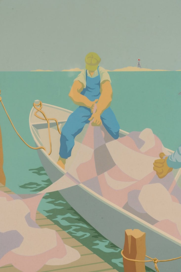 CLAUDE HOWELL, 'LOADING NETS, OCRACOKE', SERIGRAPH - 6