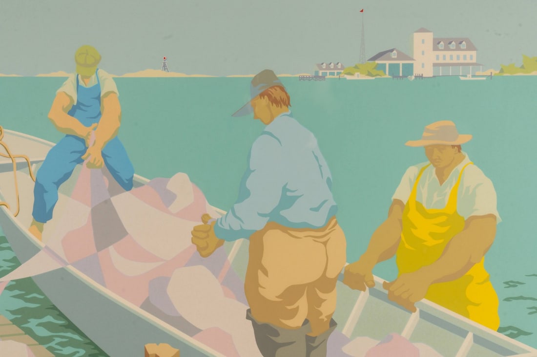CLAUDE HOWELL, 'LOADING NETS, OCRACOKE', SERIGRAPH - 7