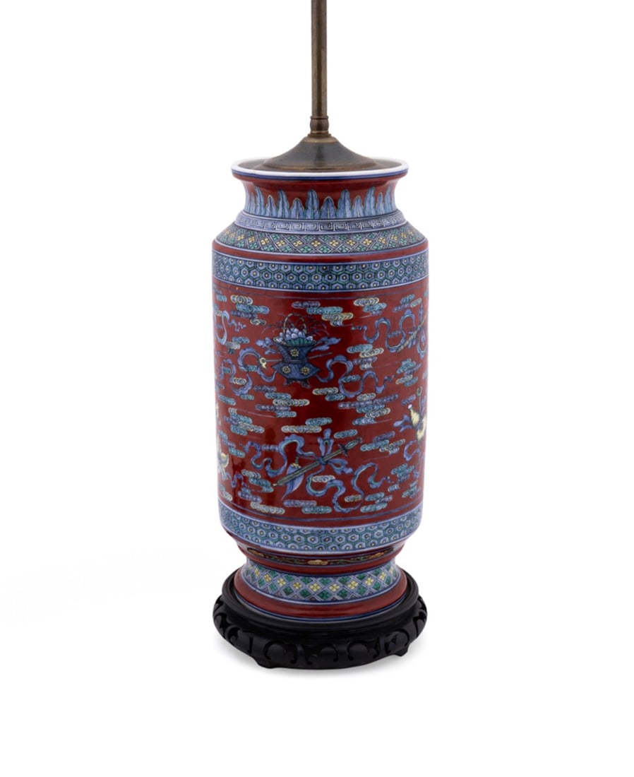 CHINESE PORCELAIN ROULEAU VASE TABLE LAMP (1 of 5)
