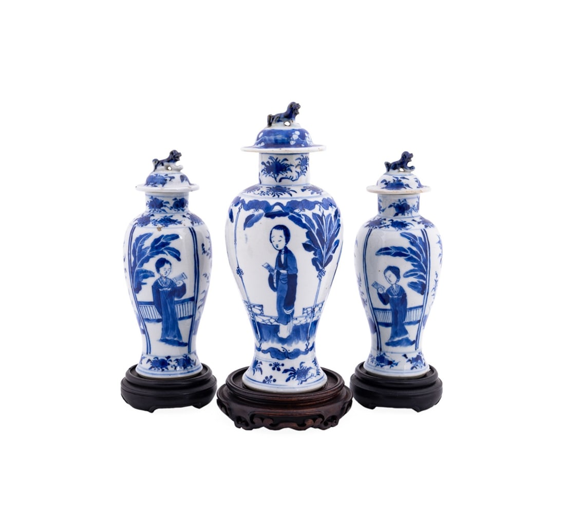 THREE-PIECE CHINESE B&W PORCELAIN GARNITURE SET (1 of 7)