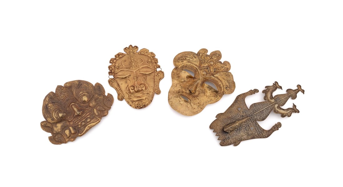 FOUR INDONESIAN GOLD & GOLD LEAF MASKS (1 of 11)