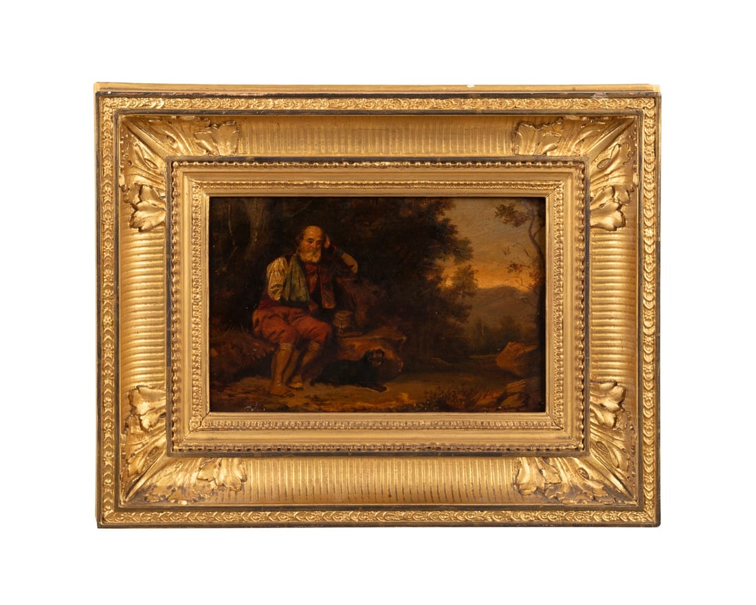 SIR DAVID WILKIE, 'THE WOUNDED SOLDIER', 19TH C.: Sir David Wilkie (English, 1785-1841). "The Wounded Soldier" - early 19th century, oil on canvas, apparently unsigned, collection label with title and artist to verso. Provenance: John Murray