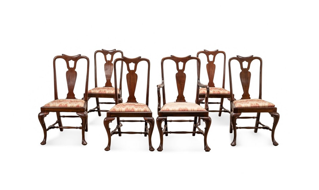 SET OF 6 QUEEN ANNE STYLE MAHOGANY DINING CHAIRS (1 of 4)