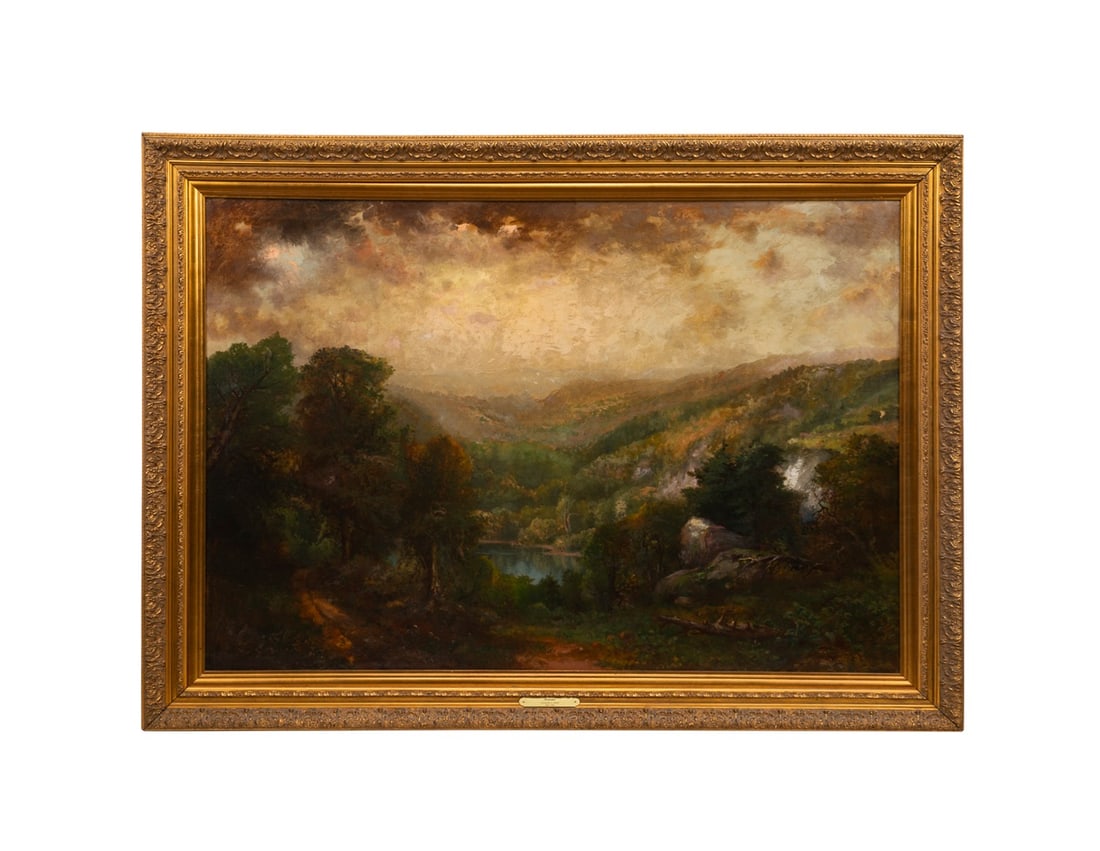 CHARLES DAY HUNT, 'AUTUMN', 1907, LARGE O/C: Charles Day Hunt (American, 1840-1914). "Autumn" - 1907, oil on canvas, signed "Chas D Hunt" and dated to LL. Framed. Provenance: Private Collection, Atlanta, GA. Approximate dimensions: canvas h. 36.