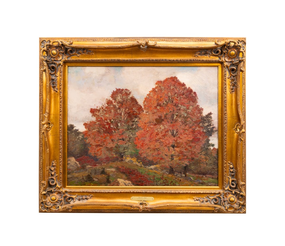 FRANKLIN DEHAVEN 'OCTOBER OAKS', LANDSCAPE, OIL: Franklin DeHaven (American, 1856-1934). "October Oaks" - late 19th century, oil on canvas, signed "F. DeHaven" to LR. Framed. Provenance: Private Collection, Atlanta, GA. Approximate dimensions: canva