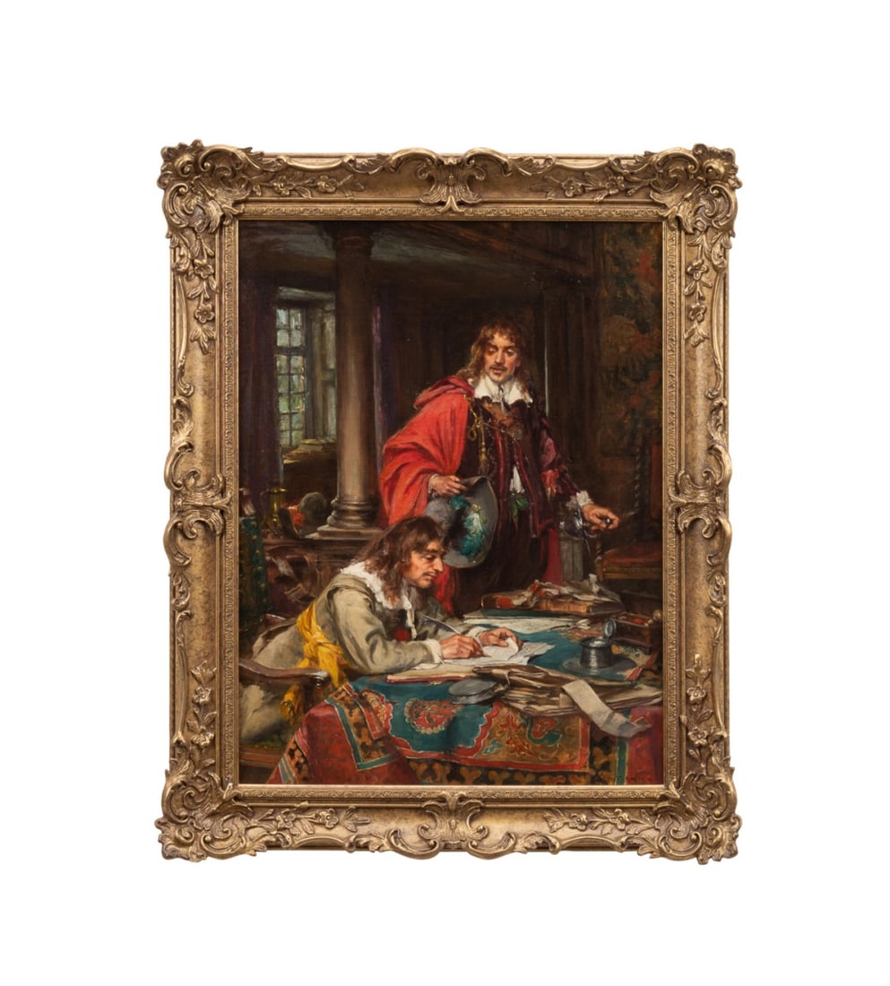 A.D. MCCORMICK, 'GENERAL MONCK'S INVITATION', O/C: Arthur David McCormick (British, 1860-1943). "General Monck's Invitation to Charles II" - late 19th / early 20th century, historical scene from the 1660 Stuart Restoration of Charles II, oil on canvas