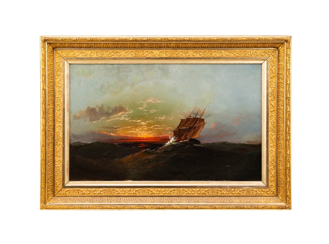 SHIP AT SUNSET, 19TH C.. ATTRIB. WARREN SHEPPARD (1 of 5)