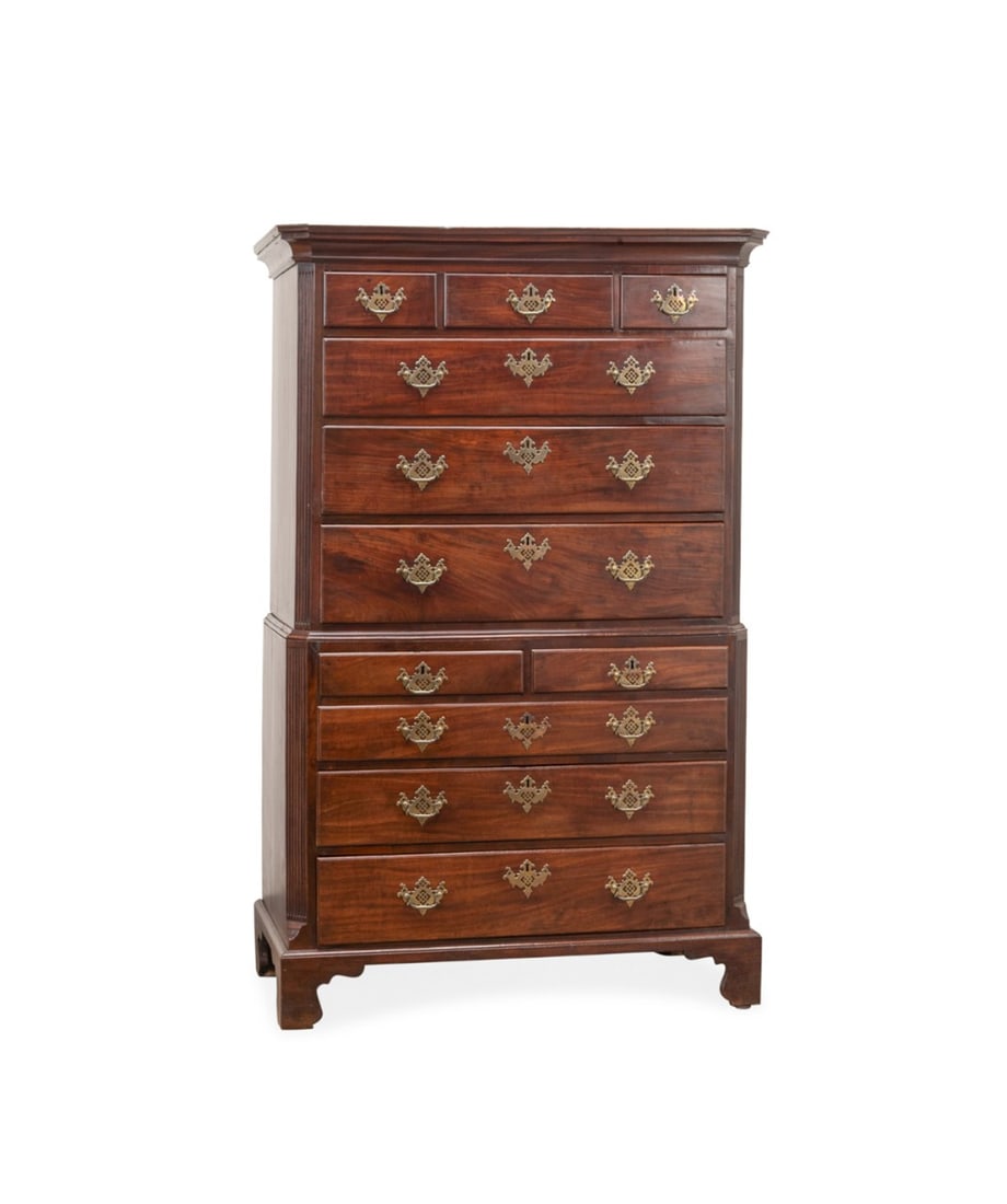 18TH C. GEORGE III RIBBON MAHOGANY CHEST ON CHEST (1 of 5)