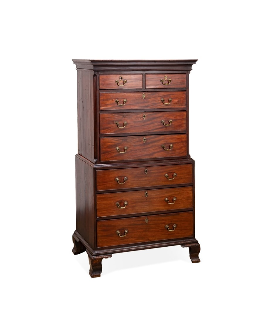 M. 18TH C. GEORGE III MAHOGANY CHEST ON CHEST (1 of 6)