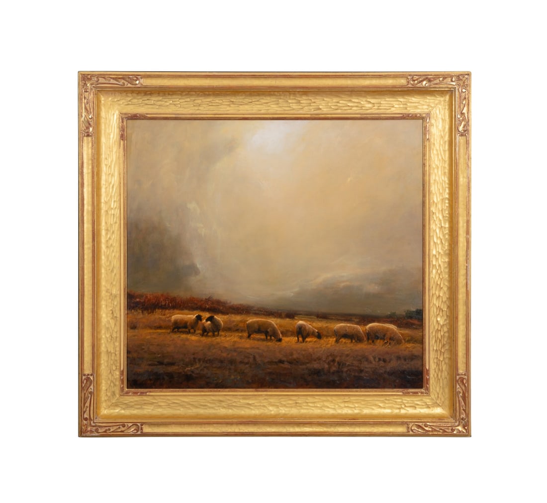 GORDON BROWN 'WESTERN COLORADO PASTURE' LARGE OIL: Gordon Brown (American (Colorado), born 1962). "Western Colorado Pasture" - 1997, oil on pressed board, signed and dated to LR, label to verso for Breckenridge Galleries, Breckenridge, CO. Framed. Pro