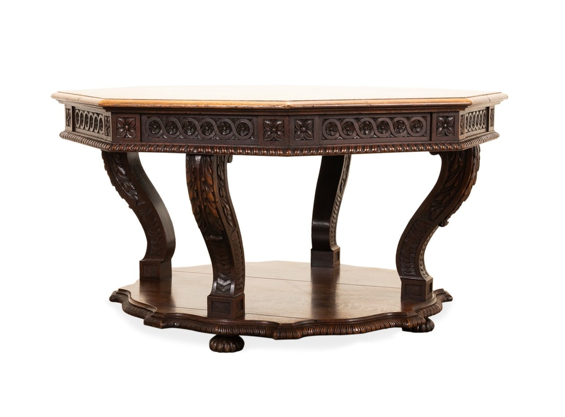 RENAISSANCE REVIVAL OCTAGONAL OAK CENTER TABLE (1 of 6)