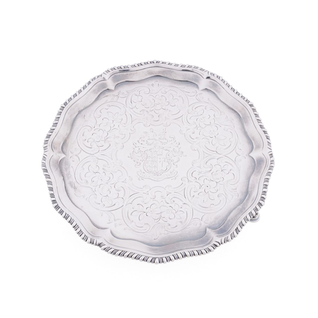 GEORGE III ARMORIAL STERLING SILVER SALVER, 1774 (1 of 8)