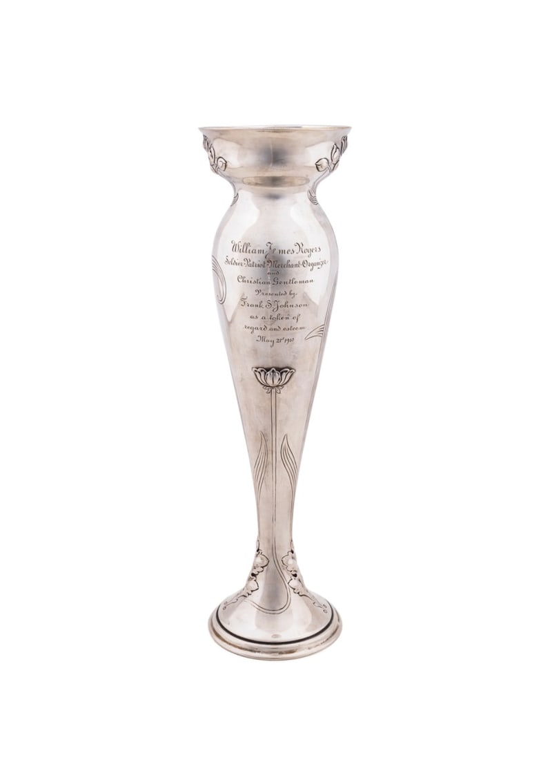 TIFFANY & CO. ART NOUVEAU SILVER PRESENTATION VASE (1 of 7)