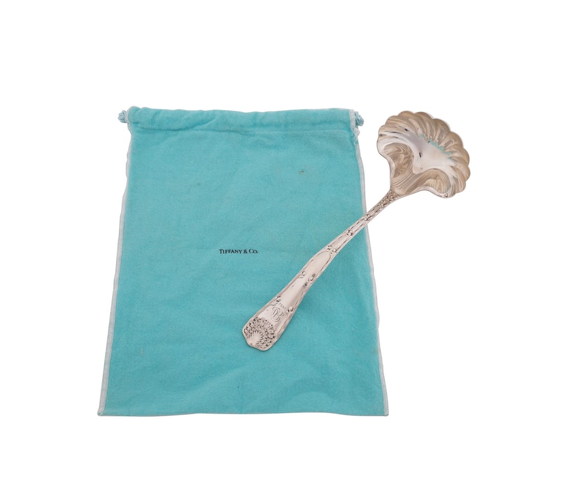 TIFFANY & CO. 'WAVE EDGE' STERLING OYSTER LADLE: Charles T. Grosjean (American, 1841-1888) for Tiffany & Co. (American, founded 1837), marks used 1873-1891 - circa 1884. Sterling silver "Wave Edge" (pattern active 1884-1955) oyster ladle, appropriat