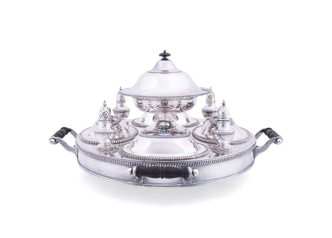 GEORGIAN STYLE SILVERPLATE REVOLVING SUPPER SET (1 of 14)