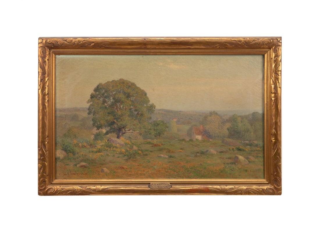 S.E. WHITEMAN, 'MORNING ALONG THE MYSTIC RIVER': Samuel Edwin Whiteman (American, 1860-1922). "Morning Along the Mystic River" - late 19th / early 20th century, oil on canvas, signed "S.E. Whiteman" to LL, label with title and artist name to verso.