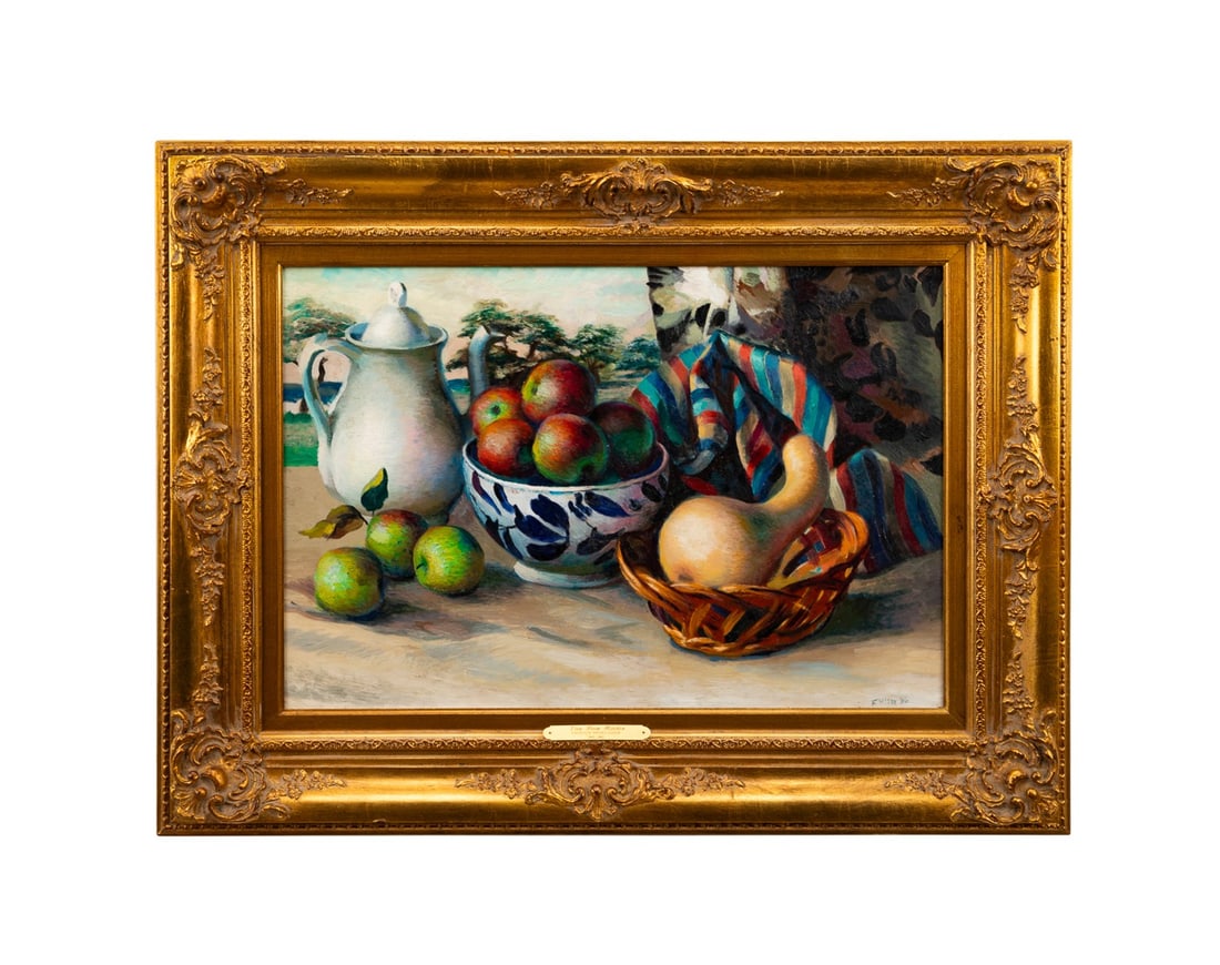 FREDERICK SISSON, 'VIEW FROM KITCHEN', 1950: Frederick Rhodes Sisson (American, 1893-1962). "View From Kitchen" - 1950, oil on masonite, signed "F. Sisson" and dated to LR. Framed. Provenance: Private Collection, Atlanta, GA. Approximate dimensi