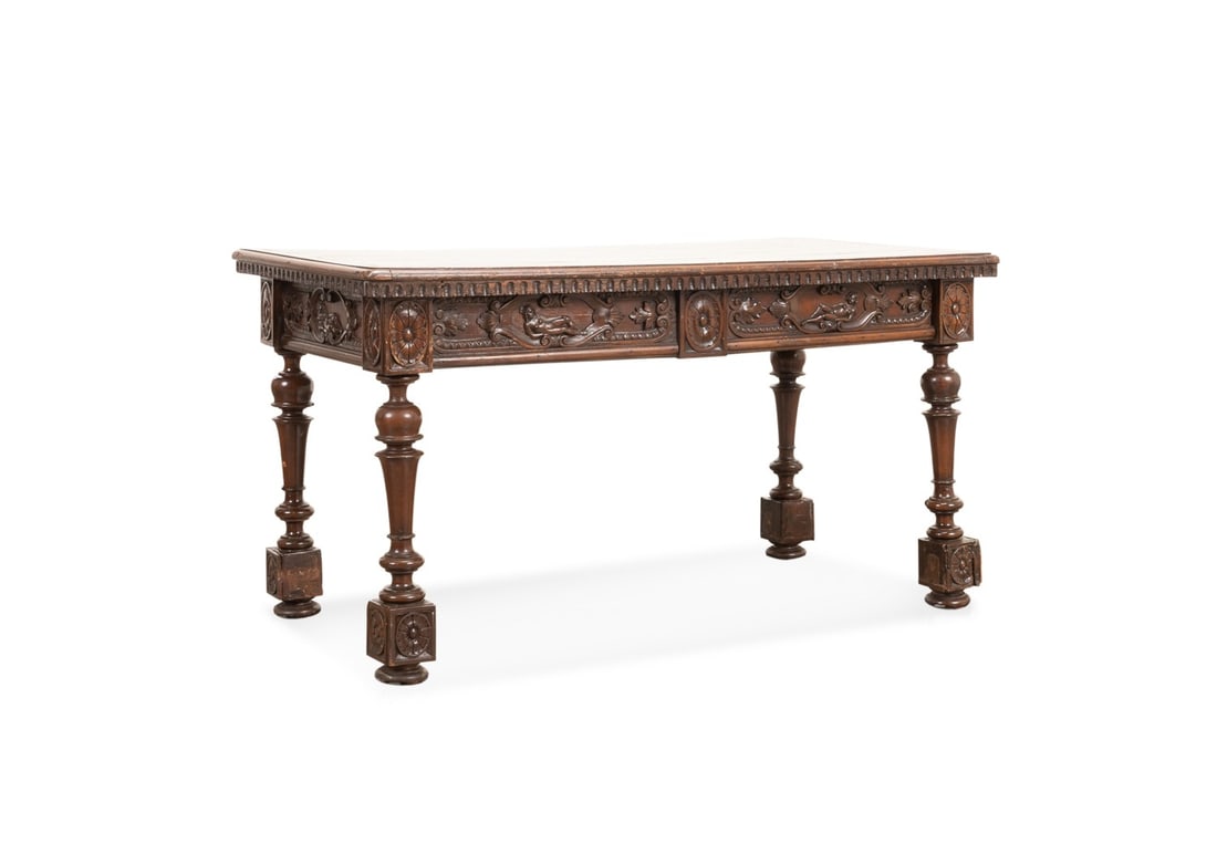 19TH C. RENAISSANCE REVIVAL CARVED LIBRARY TABLE (1 of 6)