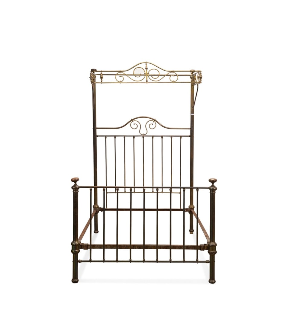 ENGLISH BRASS HALF-TESTER FULL BED, C. 1900 (1 of 4)