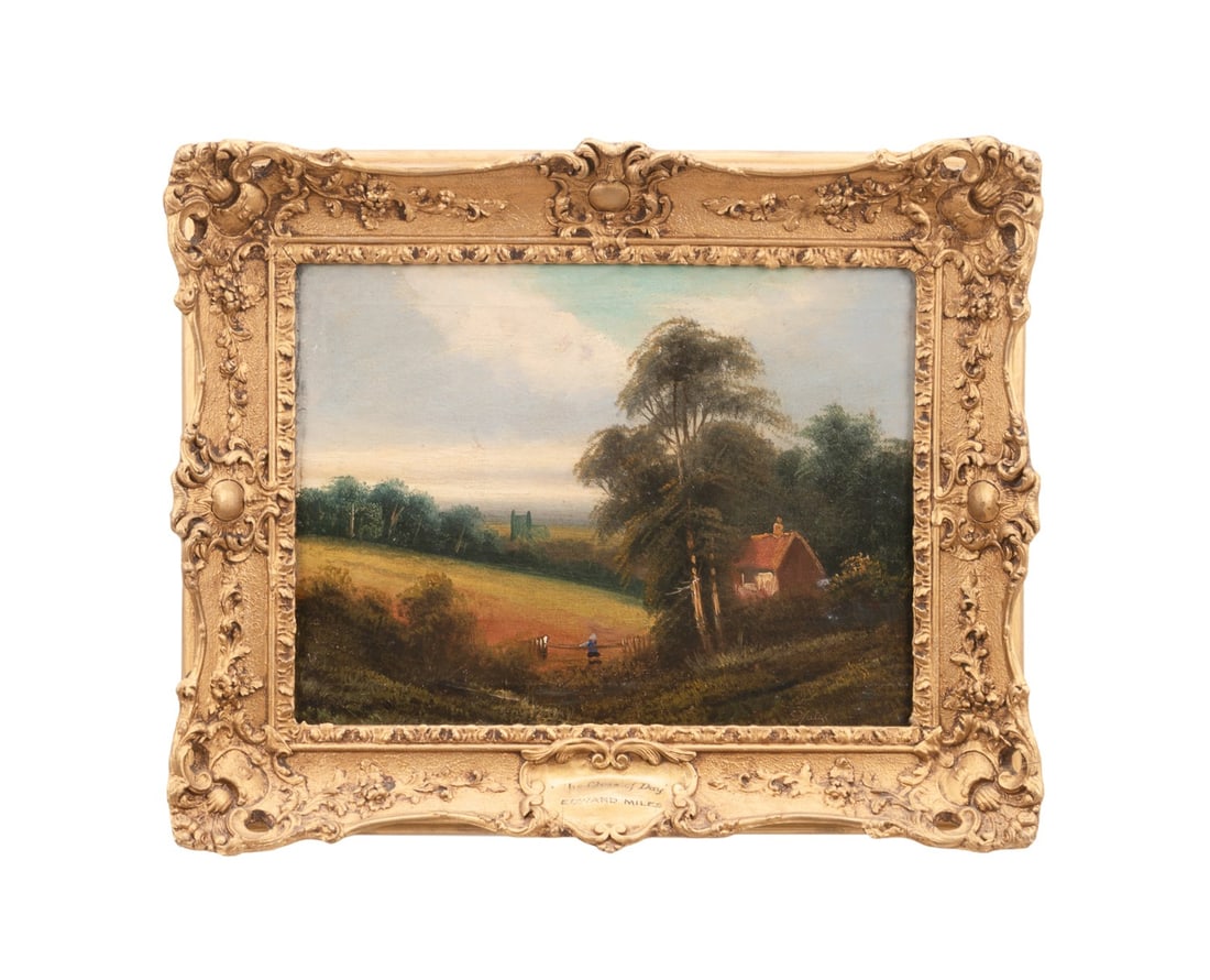 E. YATES, LANDSCAPE WITH COTTAGE, 19TH C., O/C: E. Yates (19th / 20th century). Untitled - Landscape with Cottage, oil on canvas, signed "E Yates" to LR. Framed. Provenance: Estate of Scott Hudgens and Jacqueline Casey Hudgens, Duluth, GA. Note: Th