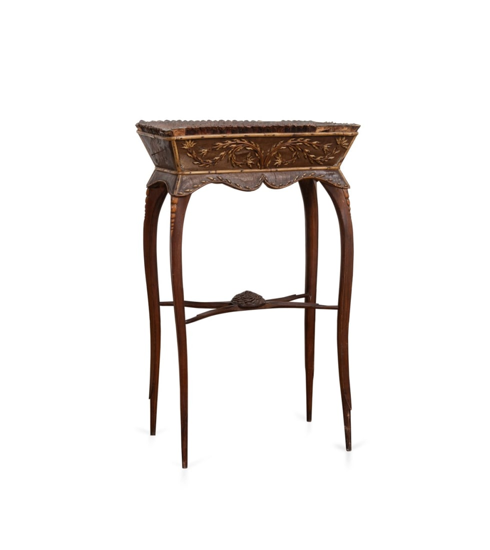 ENGLISH RUSTIC PINECONE & BAMBOO PLANTER ON STAND (1 of 7)