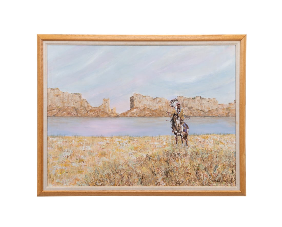 A. SIMON, WESTERN LANDSCAPE W/ INDIGENOUS AMERICAN (1 of 6)