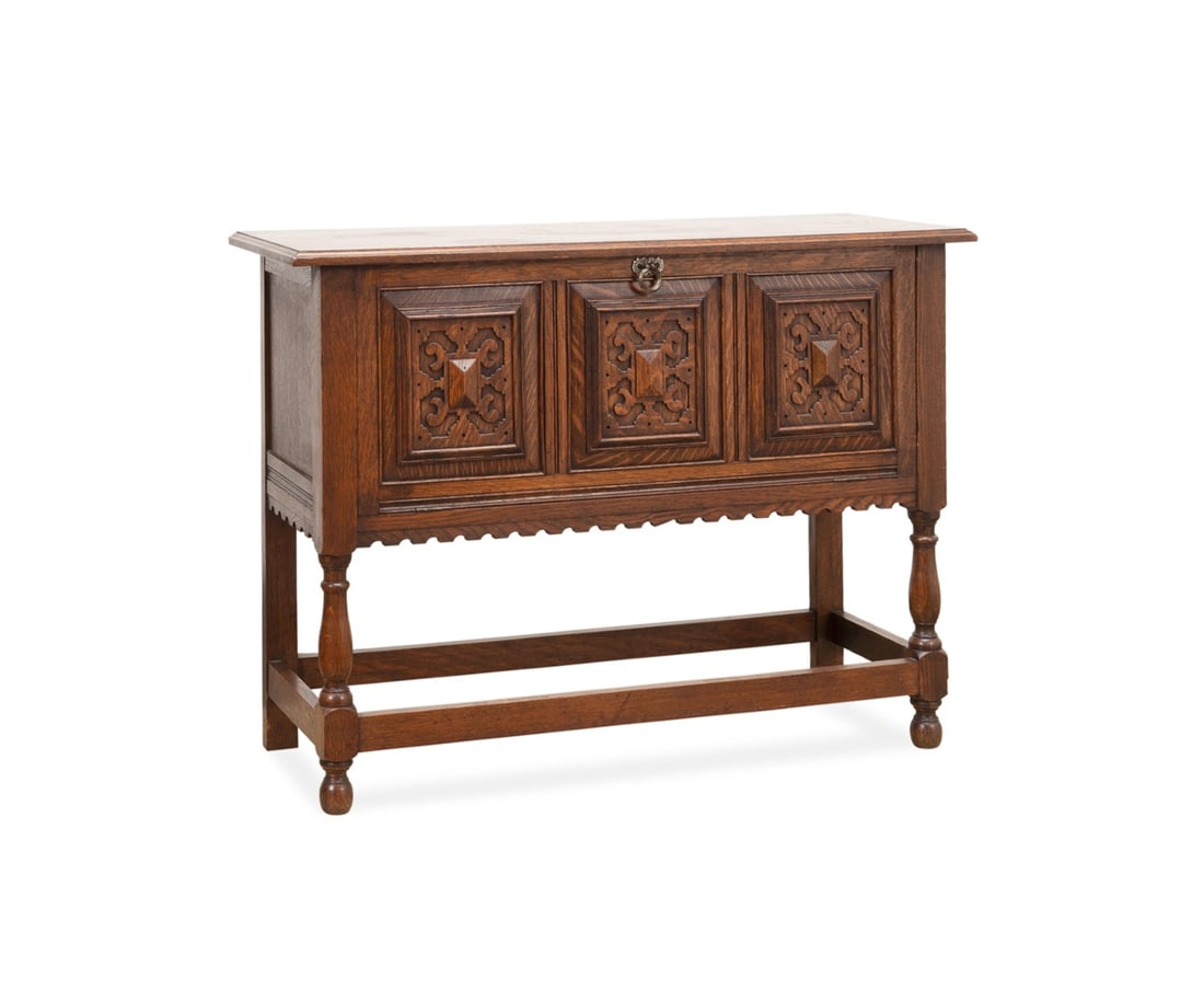 JACOBEAN REVIVAL OAK FALL FRONT CABINET / BAR (1 of 9)