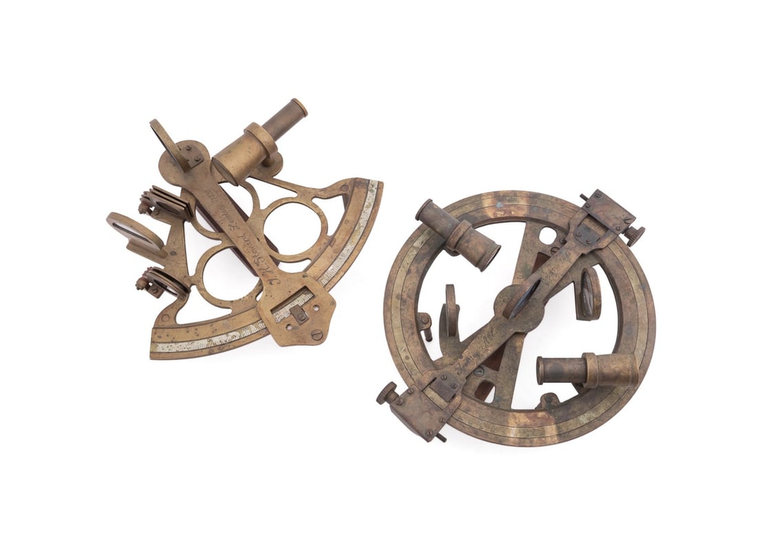 TWO ANTIQUE ENGLISH BRASS SEXTANTS (1 of 15)