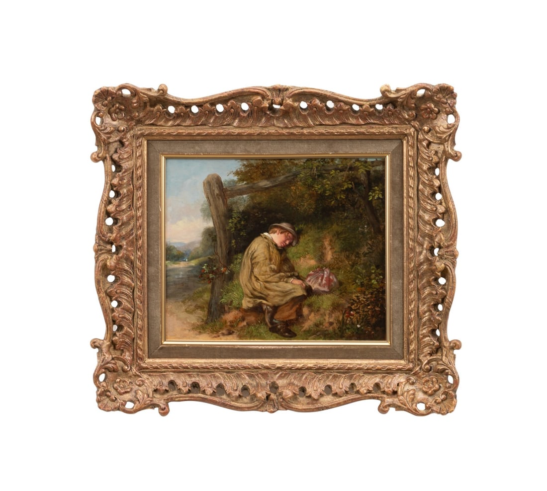 WILLIAM BROMLEY III, 'A REST BY THE WAYSIDE', 1889: William Bromley III (English, 1816-1890). "A Rest by the Wayside" - 1889, oil on canvas, signed "W. Bromley" and dated to LR, dealer?s label to verso for "RJP" Robert J. Perham, Fine Paintings, Bristo