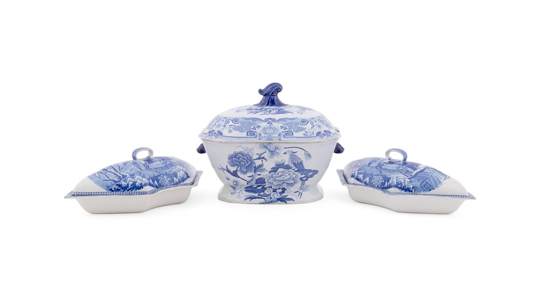 THREE PIECES, 19TH CENTURY TRANSFERWARE (1 of 11)