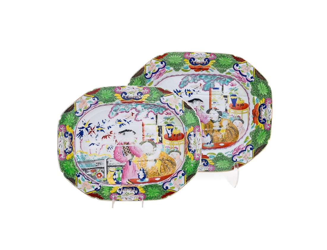 MASON'S, 2 'MOGUL' MEAT PLATTERS W/WELLS, C. 1825 (1 of 6)