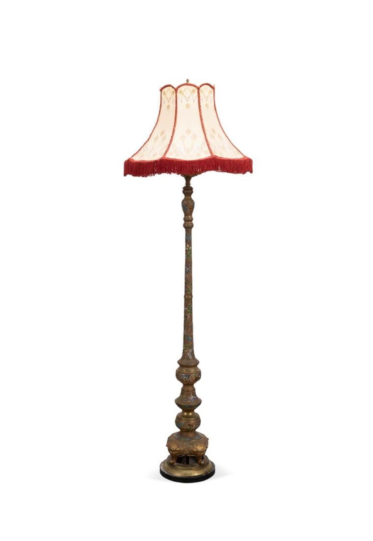 ASIAN CHAMPLEVE FLOOR LAMP WITH SHADE, C. 1920 (1 of 10)