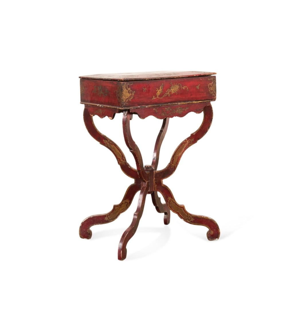 19TH C. RED JAPANNED CHINOISERIE WORK TABLE (1 of 7)