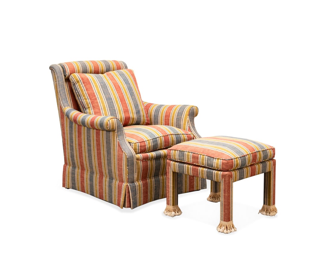COCHEO BROTHERS INC. STRIPED CLUB CHAIR & OTTOMAN (1 of 9)