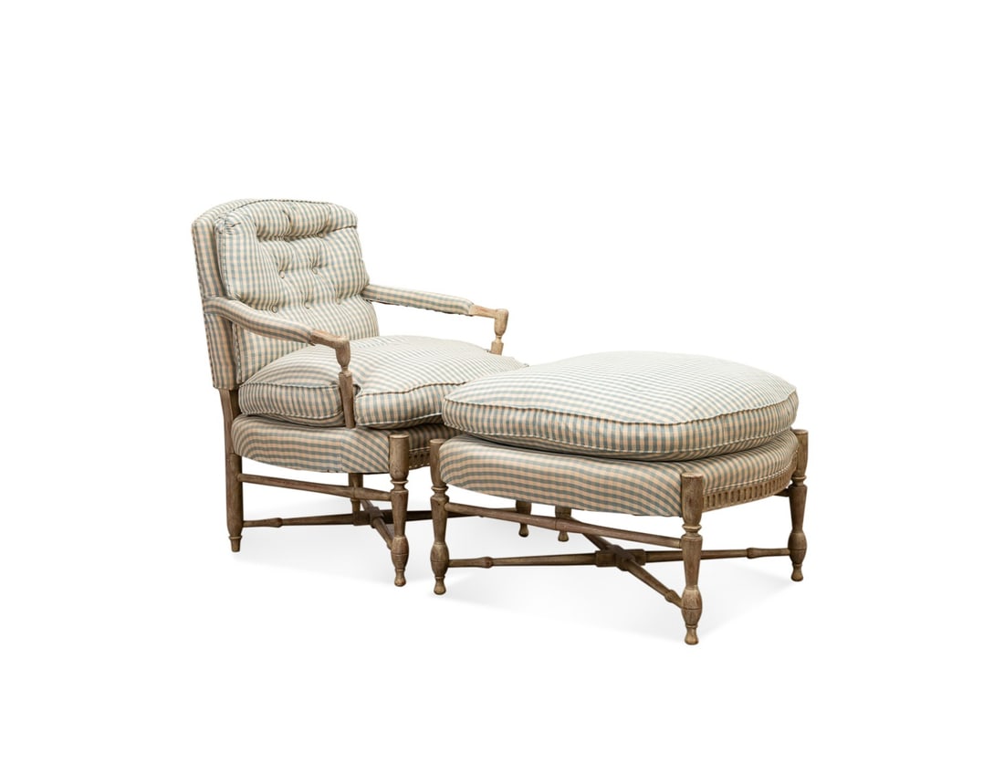 BAKER FRENCH PROVINCIAL STYLE ARMCHAIR & OTTOMAN (1 of 9)