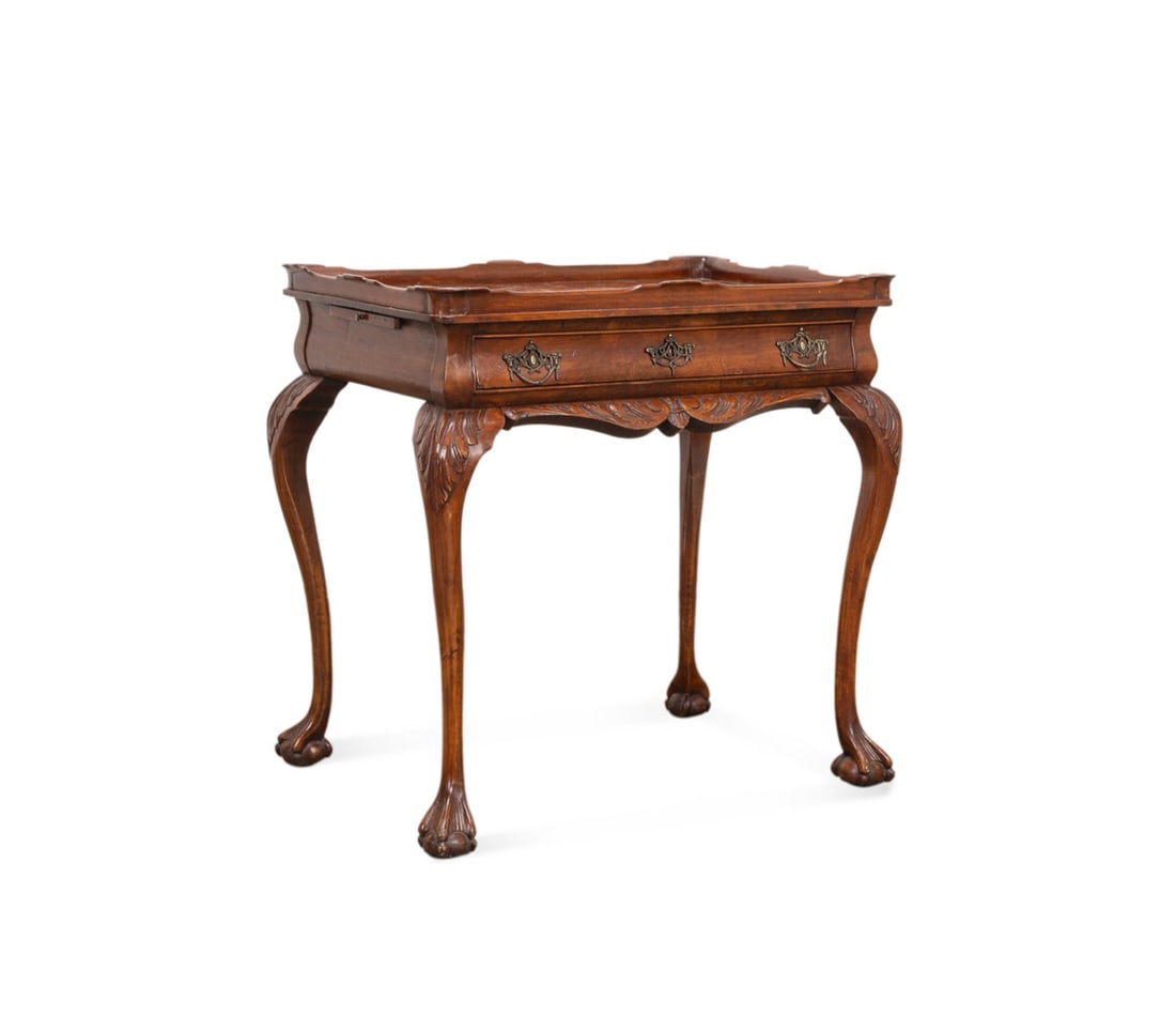 20TH C. CHIPPENDALE BURL WALNUT VENEER TEA TABLE (1 of 7)