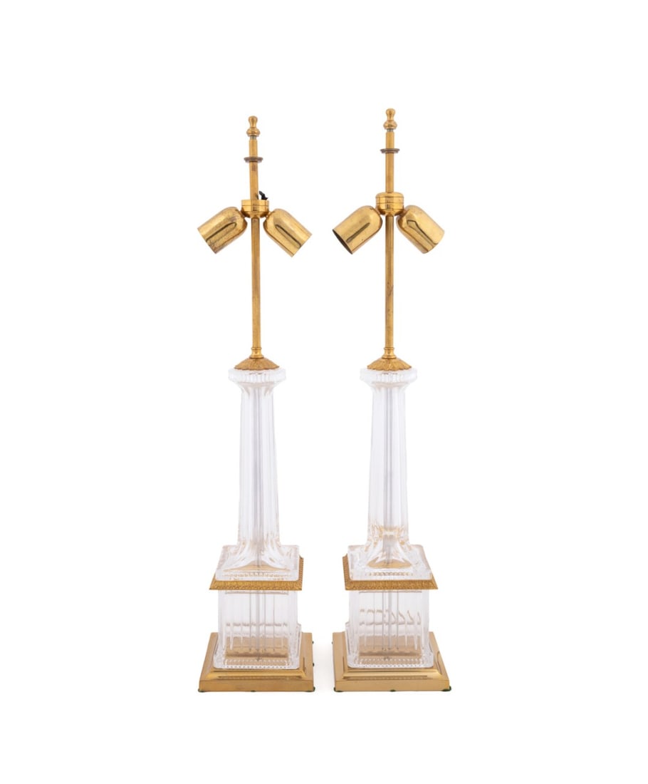 PAIR OF EMPIRE STYLE BRONZE MOUNTED CRYSTAL LAMPS (1 of 6)