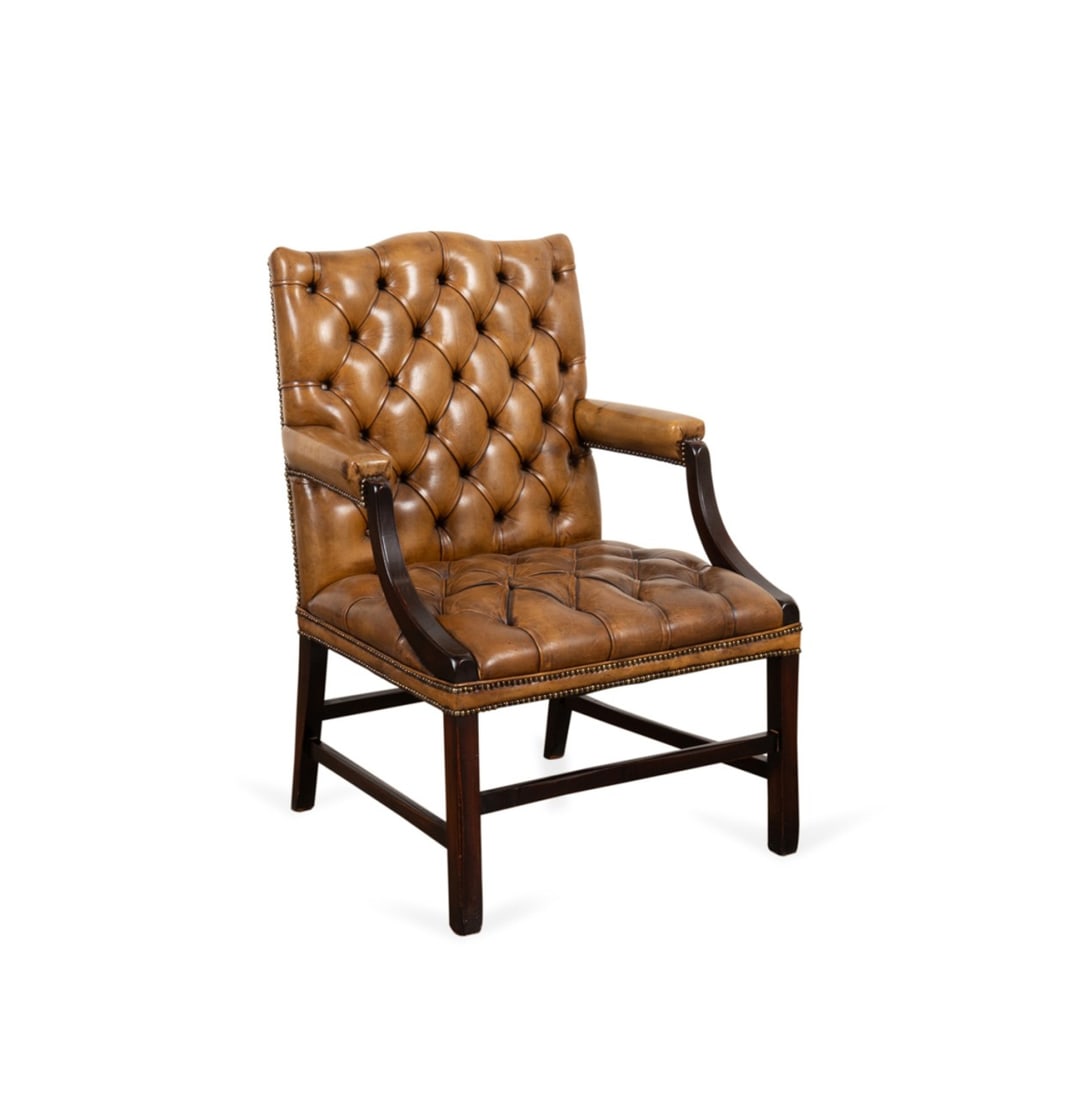 GEORGIAN STYLE TUFTED TAN LEATHER LIBRARY CHAIR (1 of 7)