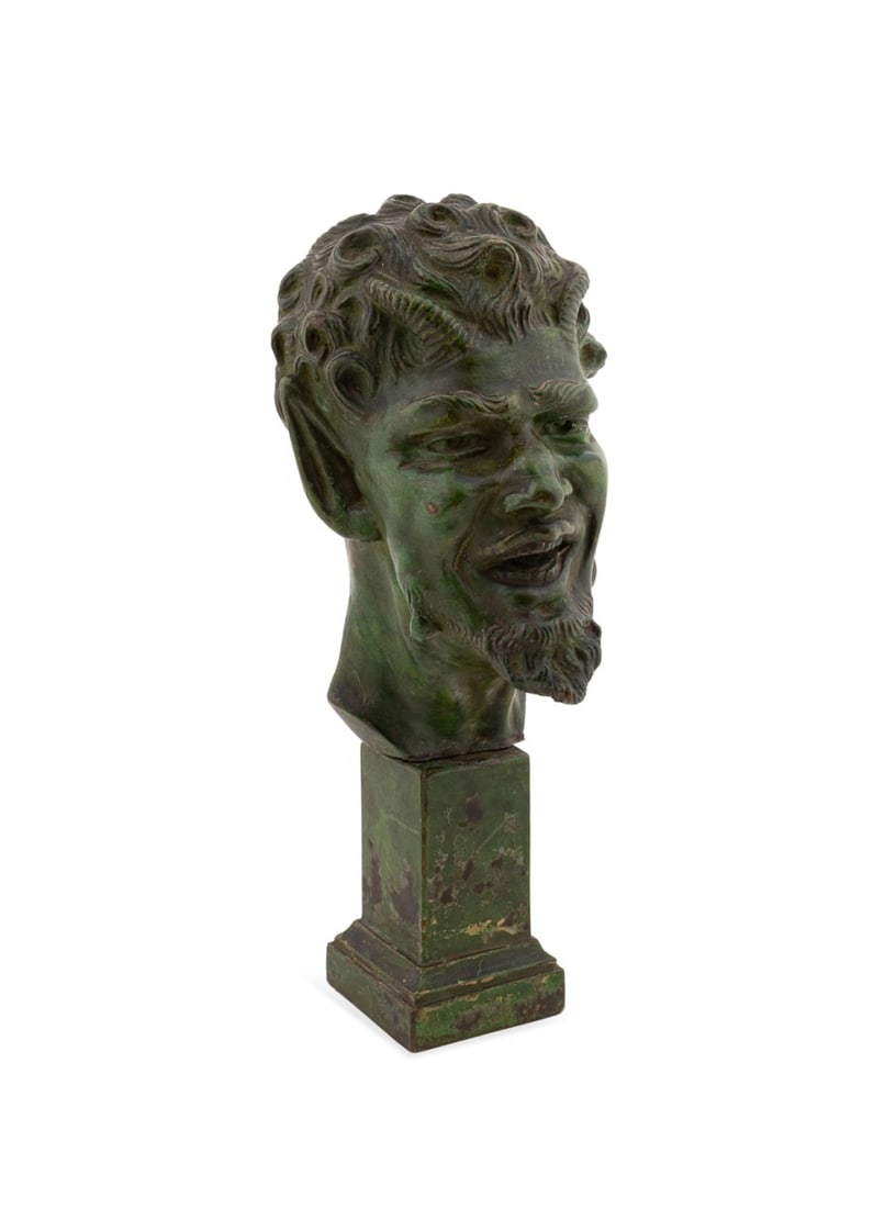 BRONZE FIGURE OF A SATYR, MANNER GIUSEPPE RENDA: Manner Giuseppe Renda (Italian, 1859-1939), 19th / 20th century. Patinated bronze figure of a satyr or faun, on base, apparently unmarked. Approximate dimensions: h. 12.75", w. 5.25", d. 5.25".