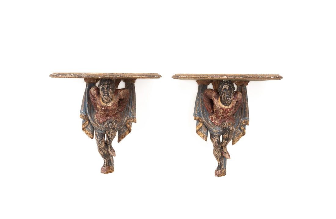 PAIR OF ITALIAN VENETIAN BLACKAMOOR WALL BRACKETS (1 of 10)