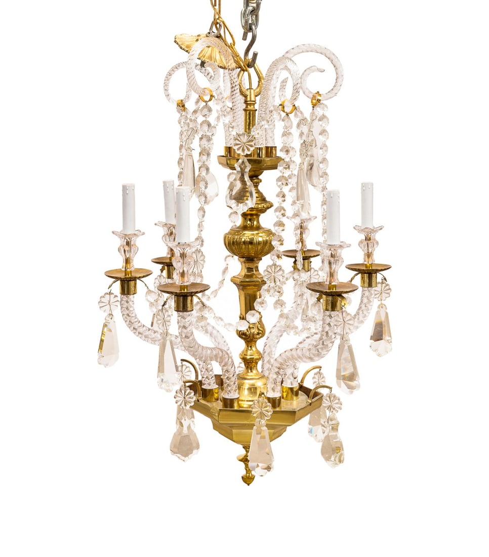 MURANO 6-LIGHT BRASS & CRYSTAL CHANDELIER (1 of 4)