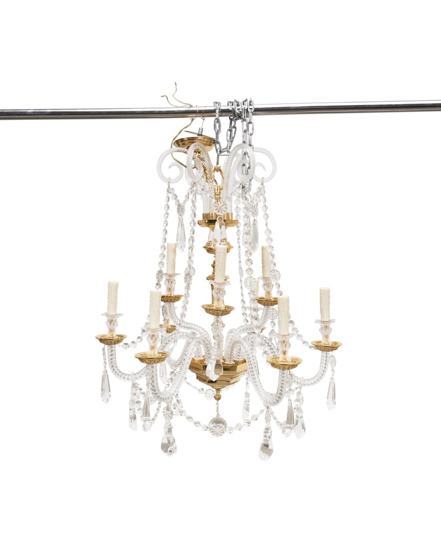 MURANO 9-LIGHT BRASS AND CRYSTAL CHANDELIER (1 of 5)