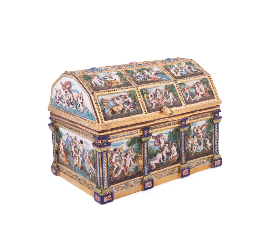 LARGE CAPODIMONTE PORCELAIN CLASSICAL SCENE BOX (1 of 10)