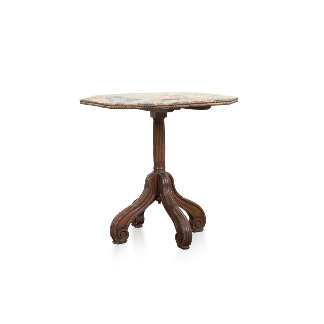 L. 19TH FRENCH TAPESTRY COVERED TILT TOP TABLE (1 of 10)