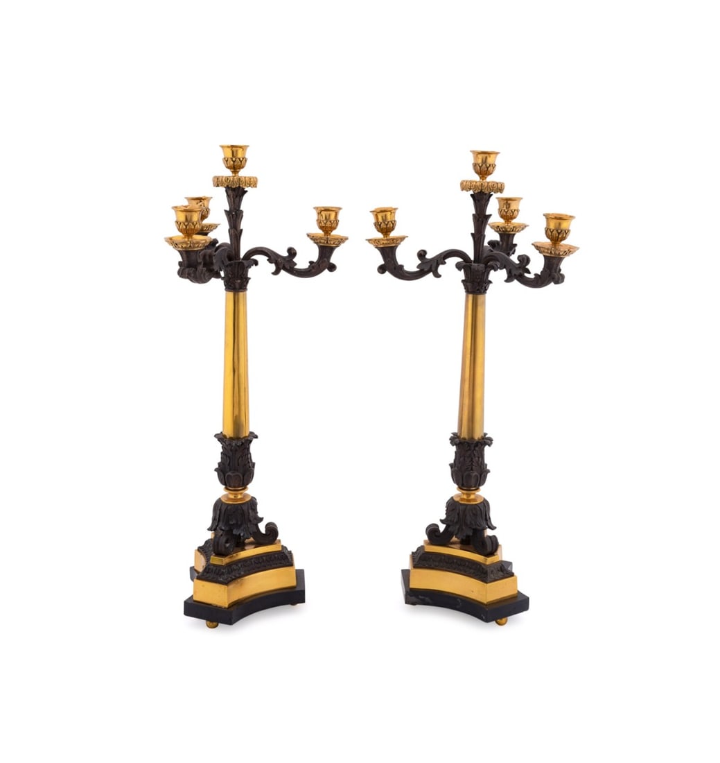 PAIR OF CHARLES X STYLE GILT BRONZE CANDELABRA (1 of 5)