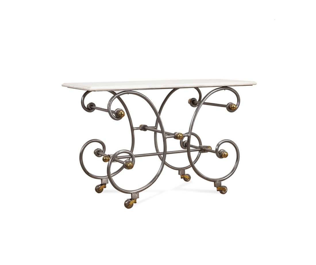 FRENCH WHITE MARBLE TOP IRON PASTRY TABLE (1 of 6)